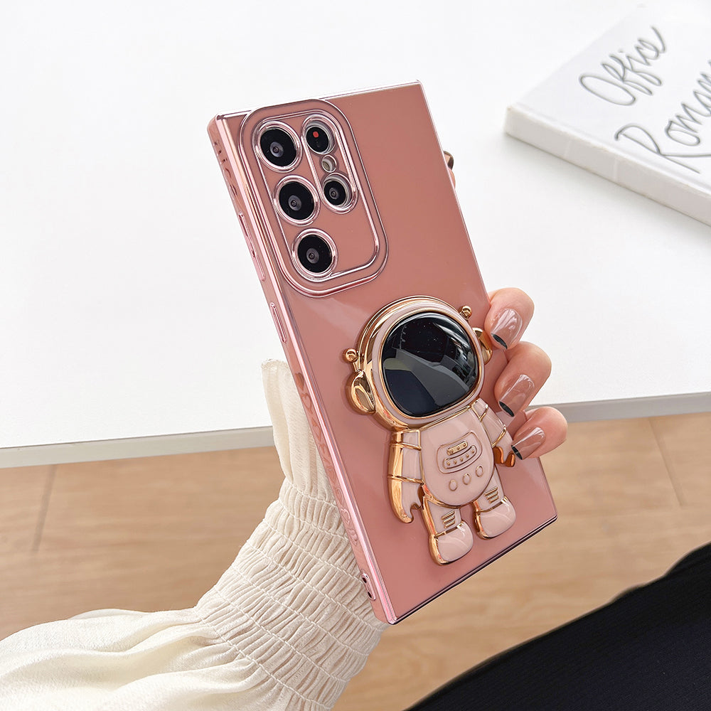 For Samsung Galaxy S23 Ultra Astronaut Kickstand Electroplating TPU Phone Case Anti-scratch Back Cover