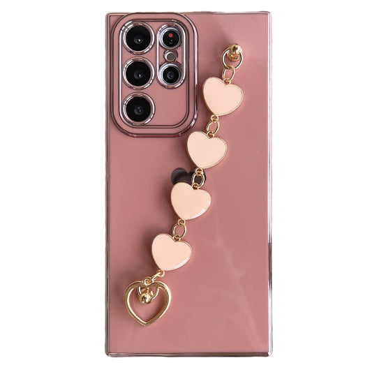 For Samsung Galaxy S23 Ultra Plating Soft TPU Case Protective Phone Cover with Chain Bracelet Strap