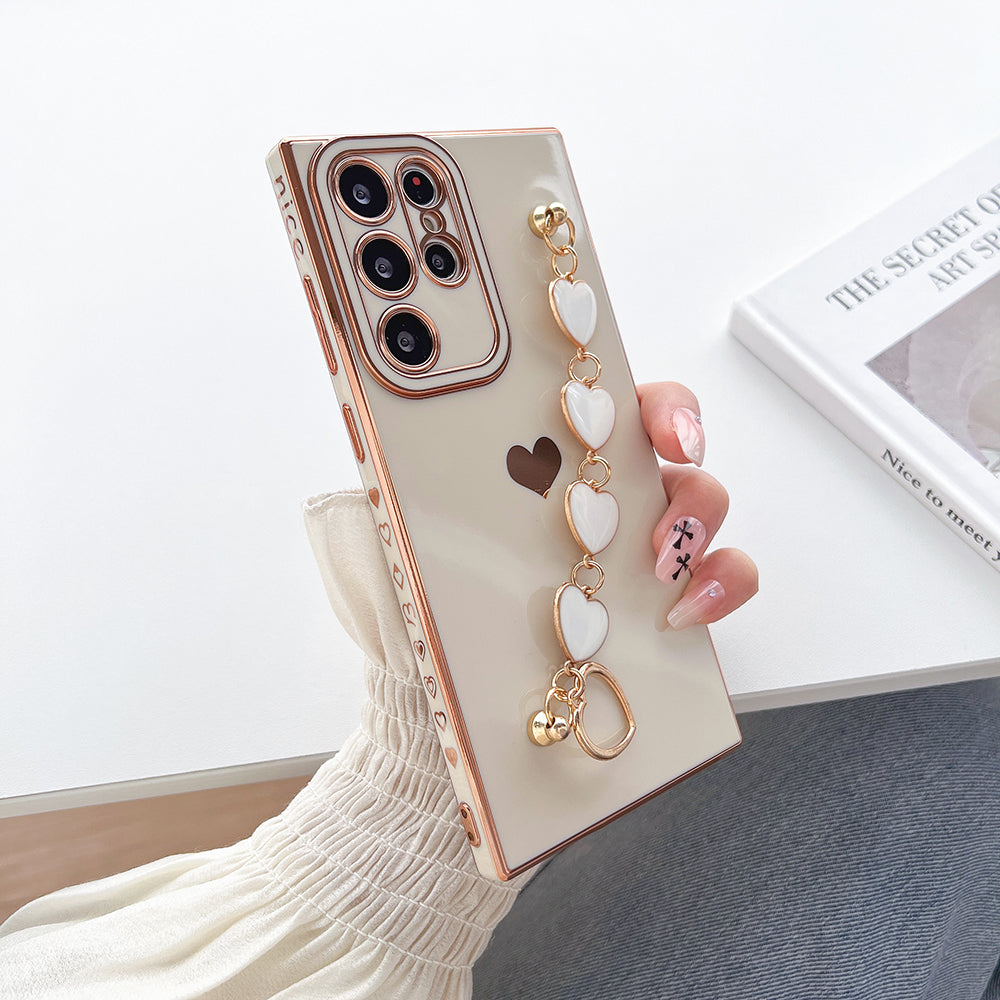For Samsung Galaxy S23 Ultra Plating Soft TPU Case Protective Phone Cover with Chain Bracelet Strap