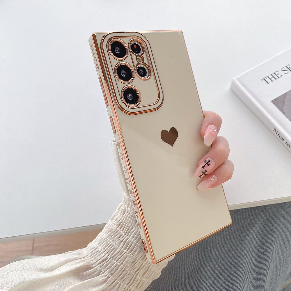 For Samsung Galaxy S23 Ultra Love Heart 6D Plating Phone Cover Soft TPU Camera Protection Case