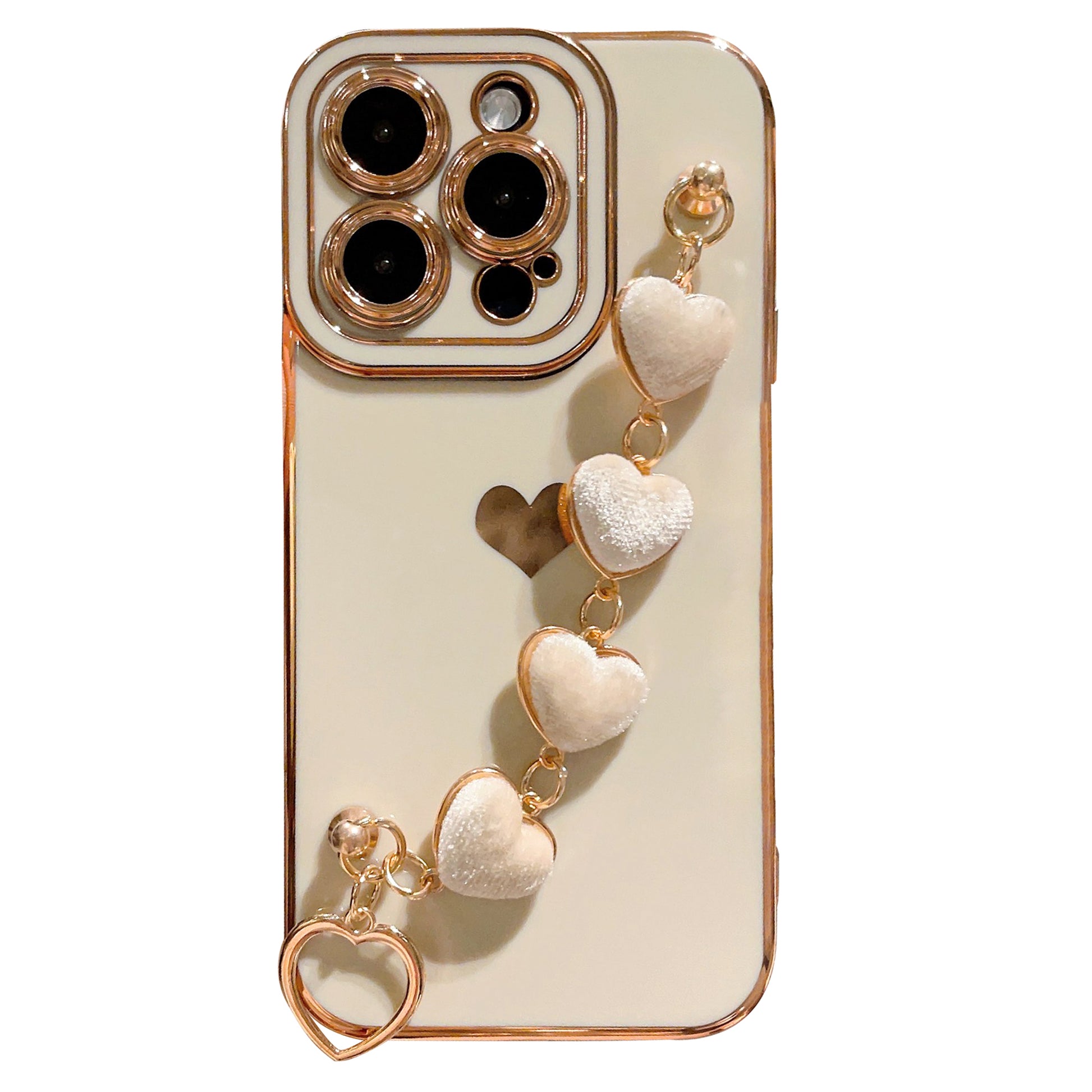For iPhone 14 Pro Phone Case Electroplating TPU Phone Cover with Plush Love-Heart Strap