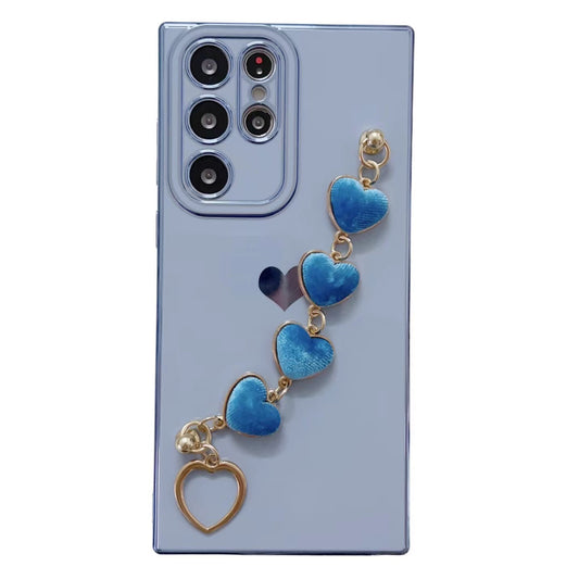 For Samsung Galaxy S23 Ultra Phone TPU Case Electroplating Phone Cover with Plush Love-Heart Strap