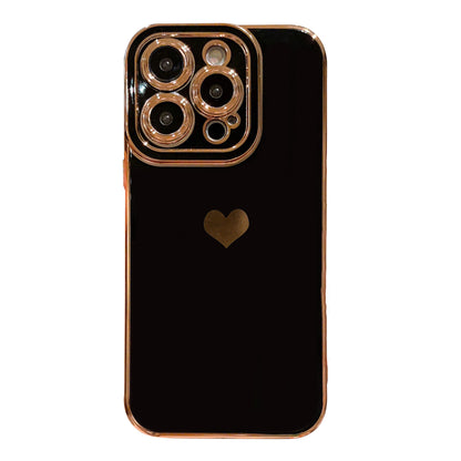 For iPhone 14 Pro Phone Cover 6D Electroplating Side Love Heart Soft TPU Phone Case