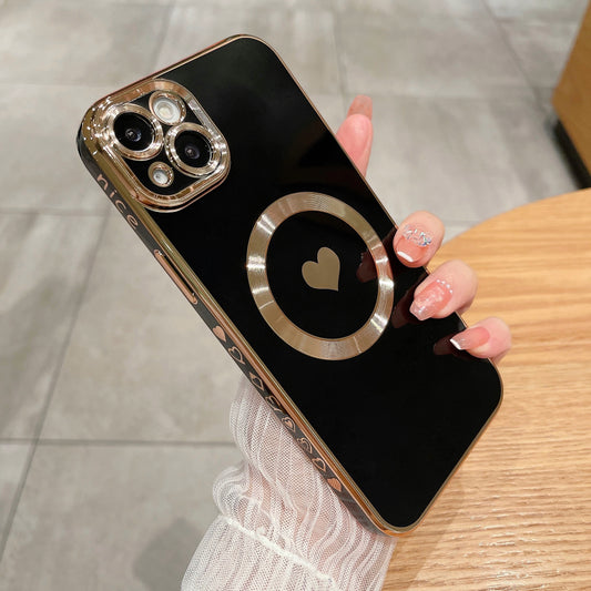 For iPhone 14 Magnetic Phone Case 6D Electroplating Love Heart Phone TPU Cover Compatible with MagSafe
