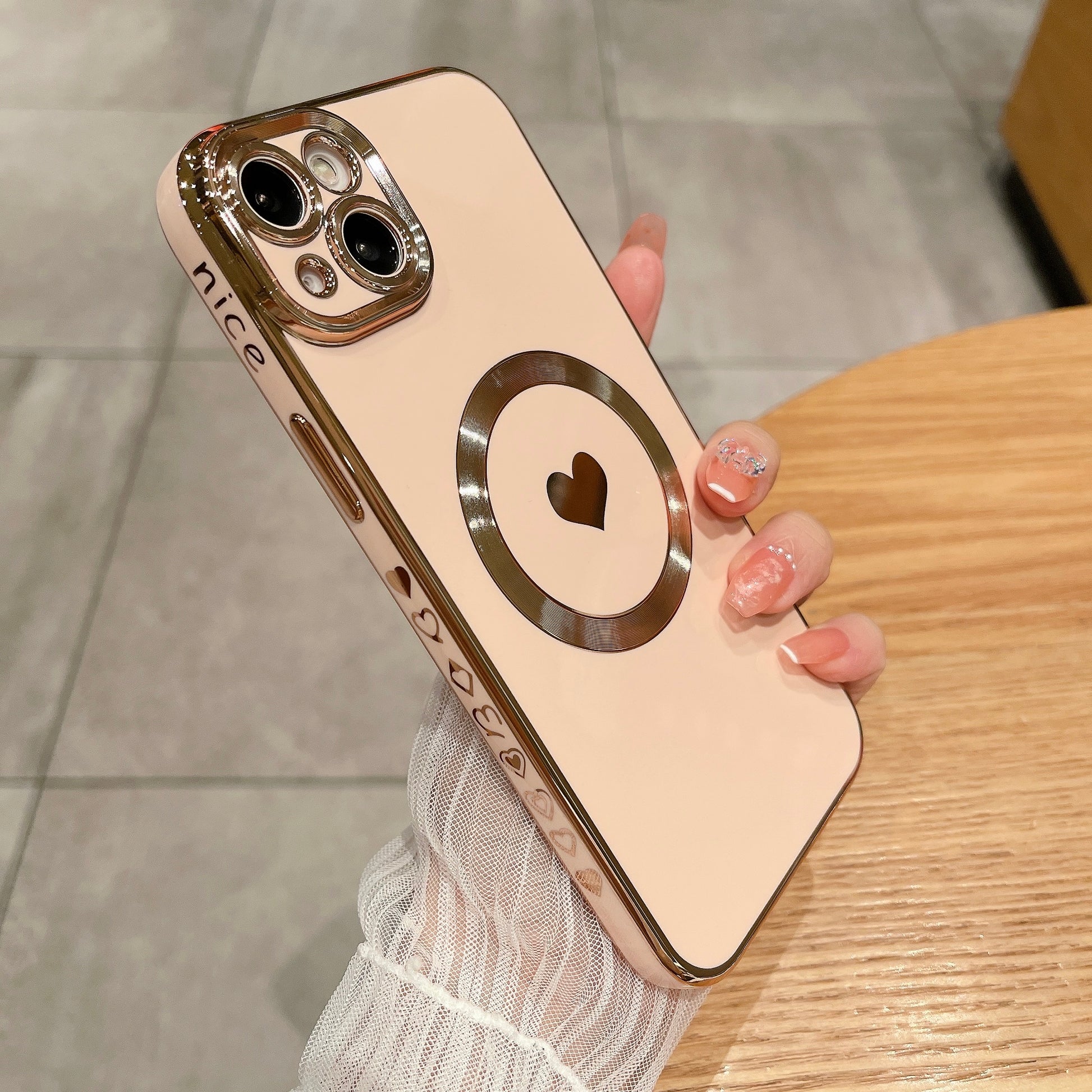 For iPhone 14 Magnetic Phone Case 6D Electroplating Love Heart Phone TPU Cover Compatible with MagSafe