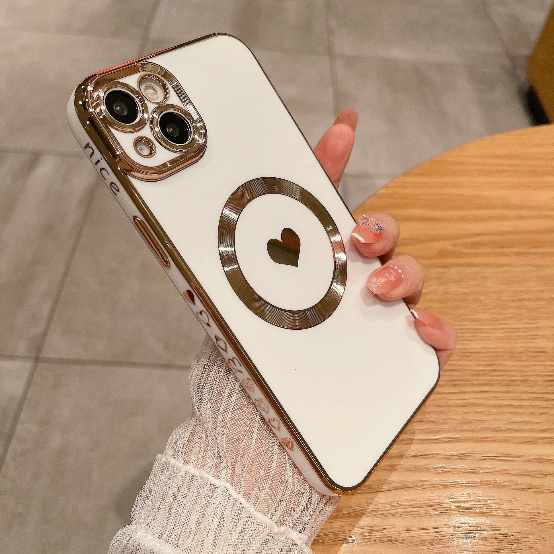For iPhone 14 Magnetic Phone Case 6D Electroplating Love Heart Phone TPU Cover Compatible with MagSafe