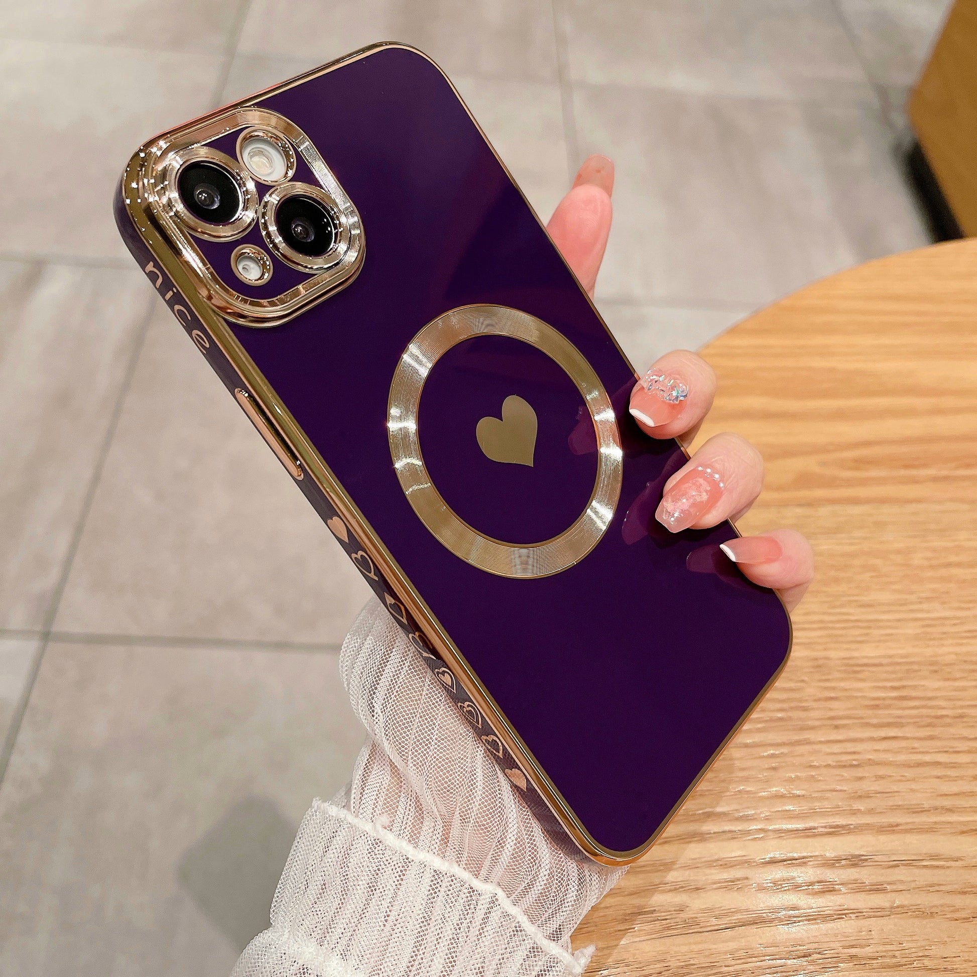 For iPhone 14 Magnetic Phone Case 6D Electroplating Love Heart Phone TPU Cover Compatible with MagSafe