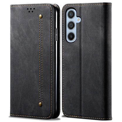 For Samsung Galaxy M14 Phone Case Cover Jeans Cloth Texture Stand Flip Shell PU Leather Wallet
