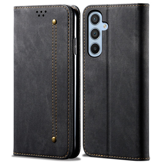 For Samsung Galaxy M14 Phone Case Cover Jeans Cloth Texture Stand Flip Shell PU Leather Wallet