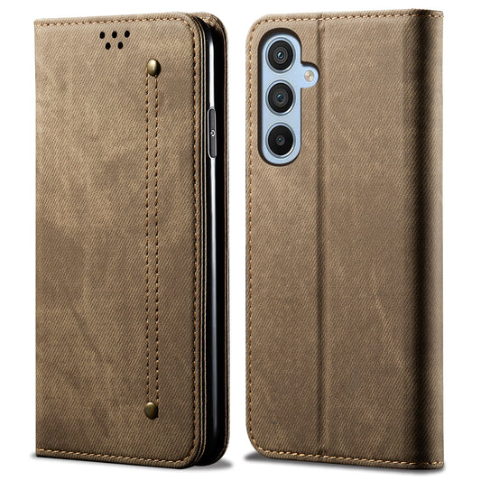 For Samsung Galaxy M14 Phone Case Cover Jeans Cloth Texture Stand Flip Shell PU Leather Wallet