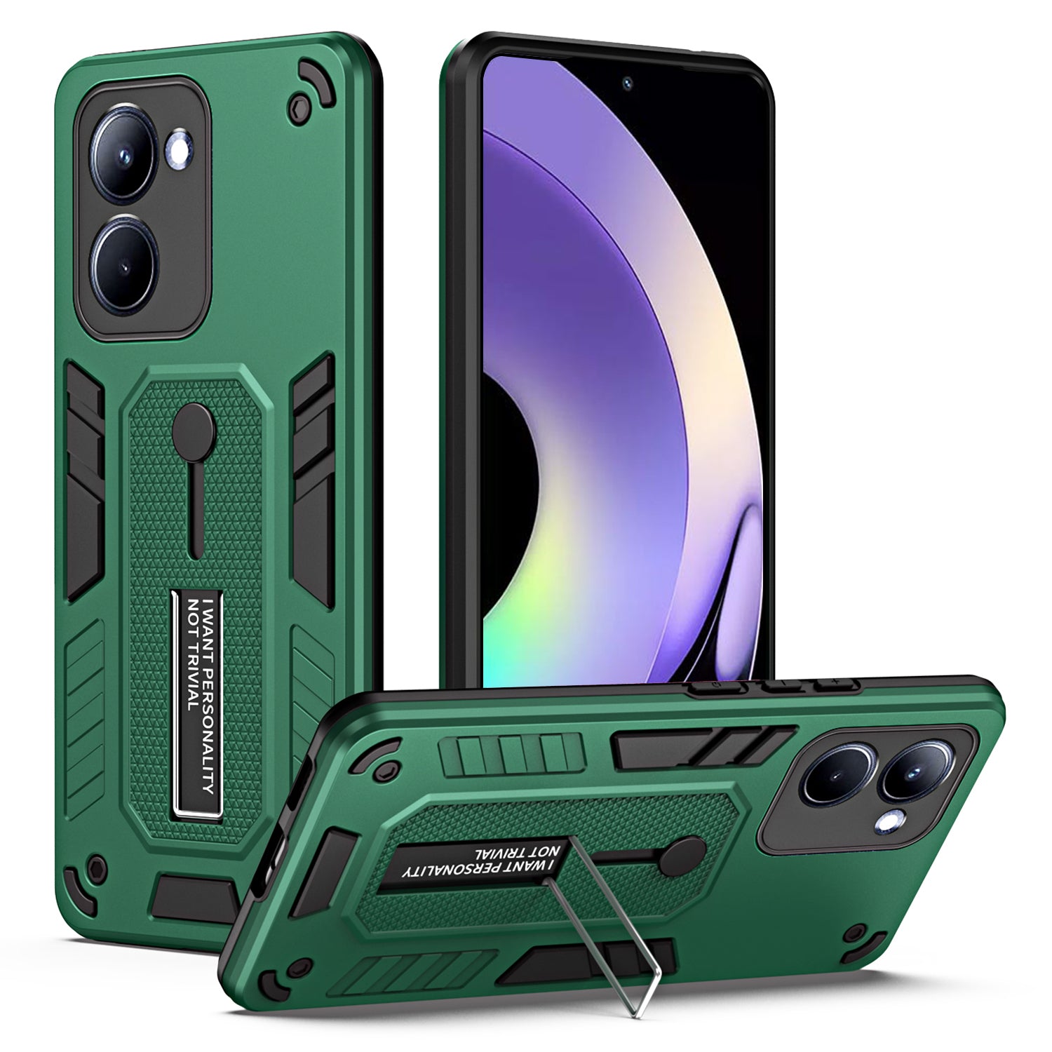 TPU+PC Phone Case for Realme 10 Pro 5G Kickstand Ring Strap Anti-drop Phone Cover