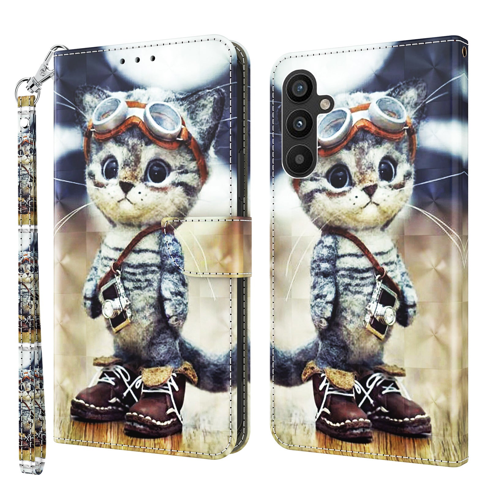 For Samsung Galaxy A34 5G Phone Stand Case PU Leather 3D Pattern Printing Wallet Cover