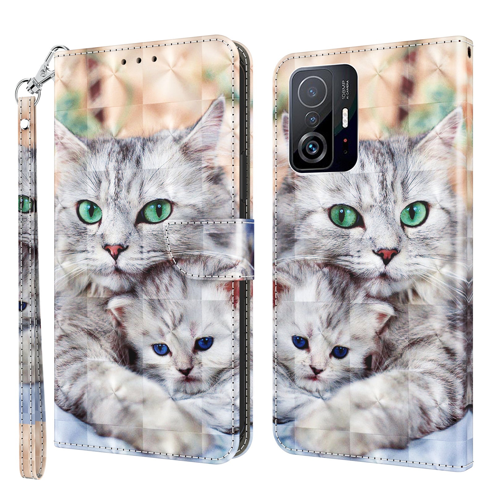 For Xiaomi 11T Pro 5G / 11T 5G PU Leather 3D Pattern Printing Phone Case Anti-fall Stand Wallet Cover with Strap
