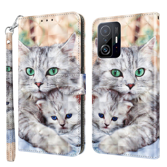 For Xiaomi 11T Pro 5G / 11T 5G PU Leather 3D Pattern Printing Phone Case Anti-fall Stand Wallet Cover with Strap