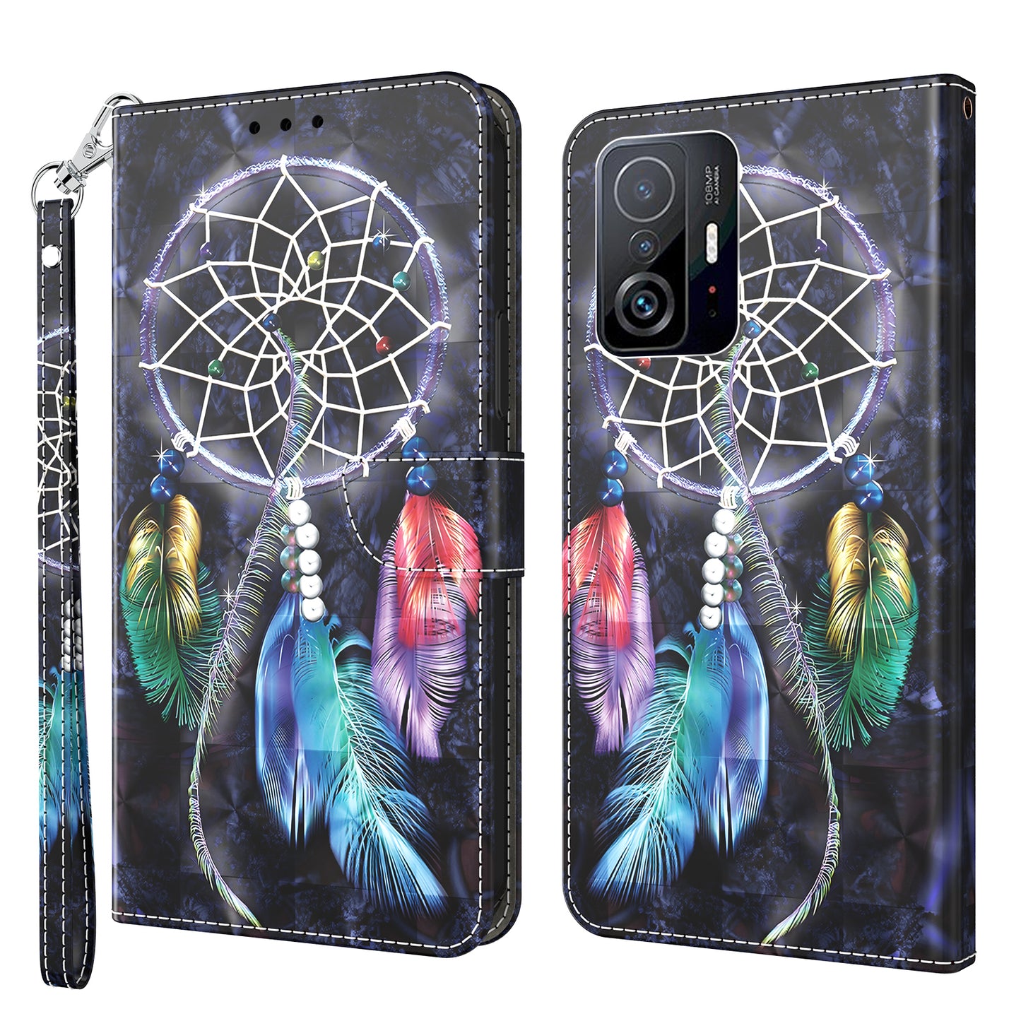 For Xiaomi 11T Pro 5G / 11T 5G PU Leather 3D Pattern Printing Phone Case Anti-fall Stand Wallet Cover with Strap