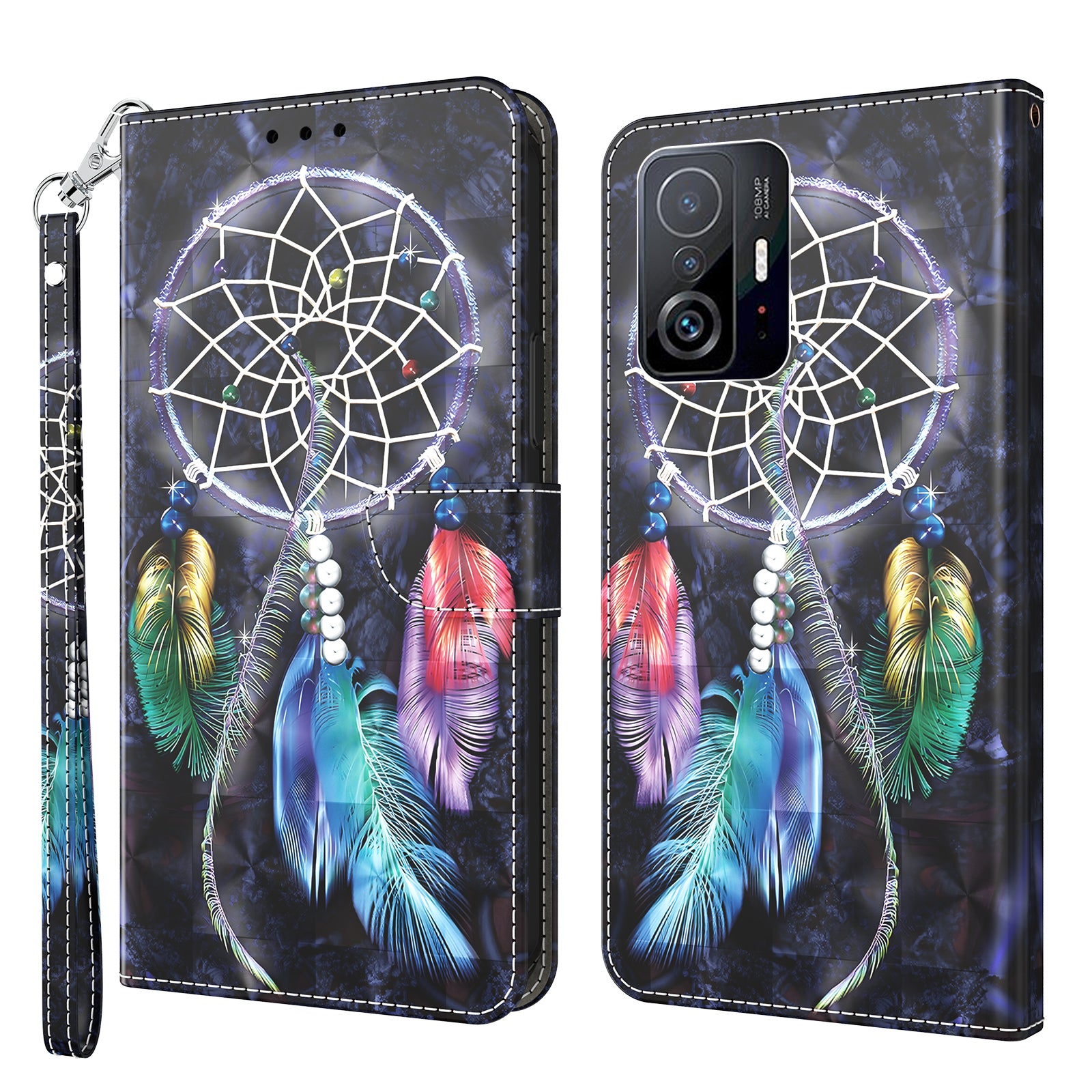 For Xiaomi 11T Pro 5G / 11T 5G PU Leather 3D Pattern Printing Phone Case Anti-fall Stand Wallet Cover with Strap