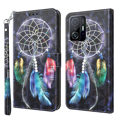 For Xiaomi 11T Pro 5G / 11T 5G PU Leather 3D Pattern Printing Phone Case Anti-fall Stand Wallet Cover with Strap