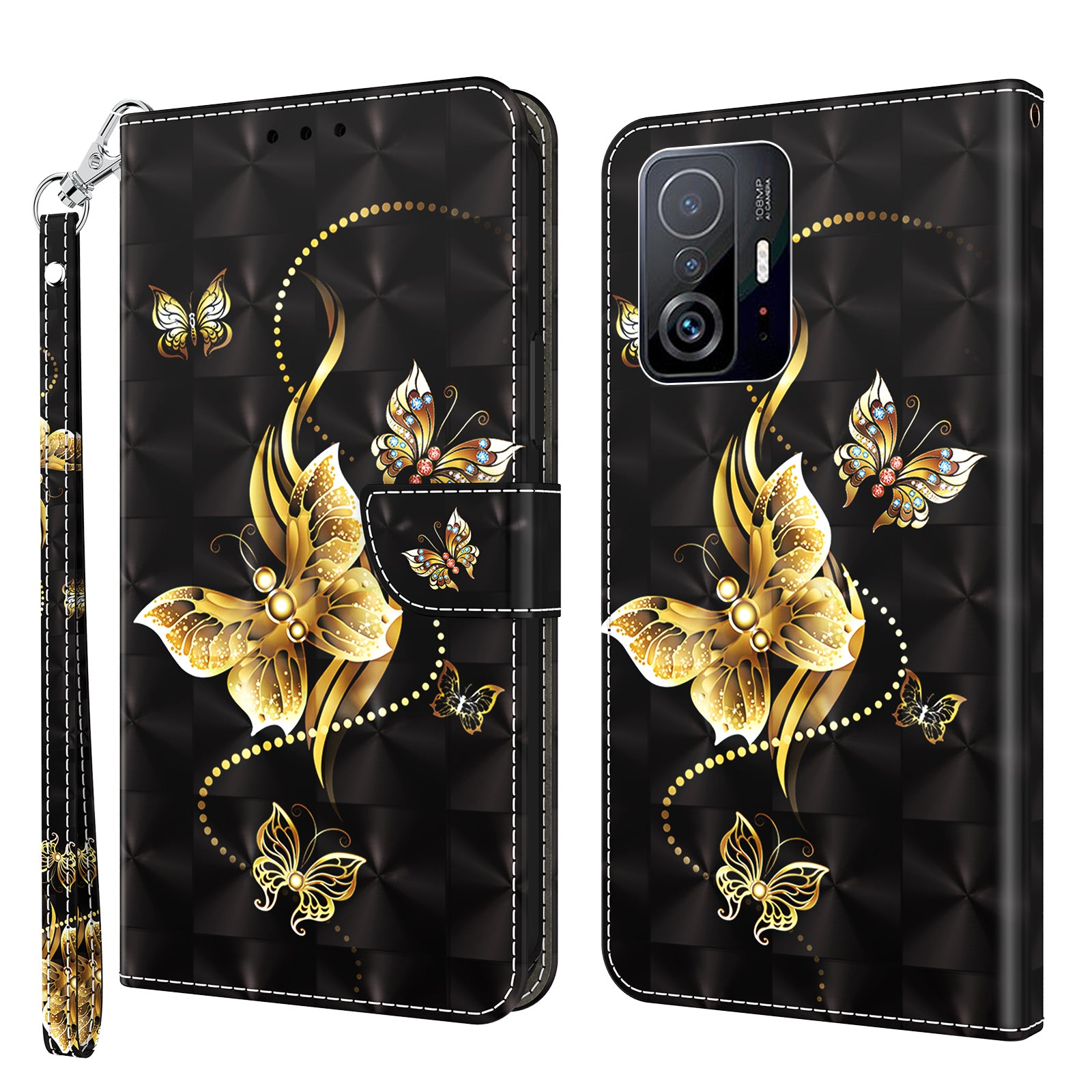 For Xiaomi 11T Pro 5G / 11T 5G PU Leather 3D Pattern Printing Phone Case Anti-fall Stand Wallet Cover with Strap