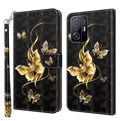For Xiaomi 11T Pro 5G / 11T 5G PU Leather 3D Pattern Printing Phone Case Anti-fall Stand Wallet Cover with Strap