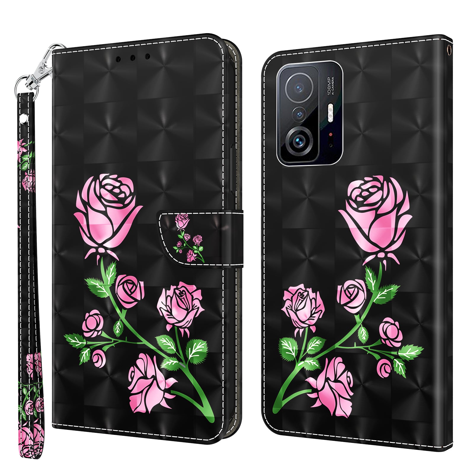 For Xiaomi 11T Pro 5G / 11T 5G PU Leather 3D Pattern Printing Phone Case Anti-fall Stand Wallet Cover with Strap
