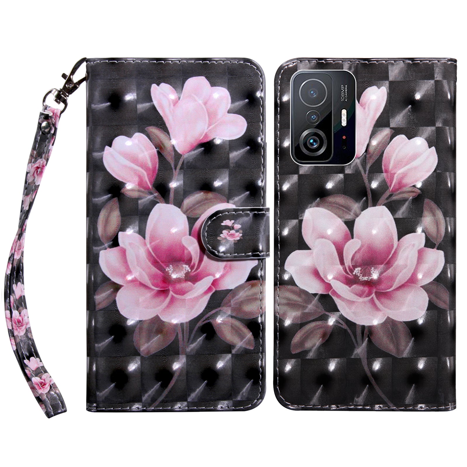 For Xiaomi 11T Pro 5G / 11T 5G PU Leather 3D Pattern Printing Phone Case Anti-fall Stand Wallet Cover with Strap