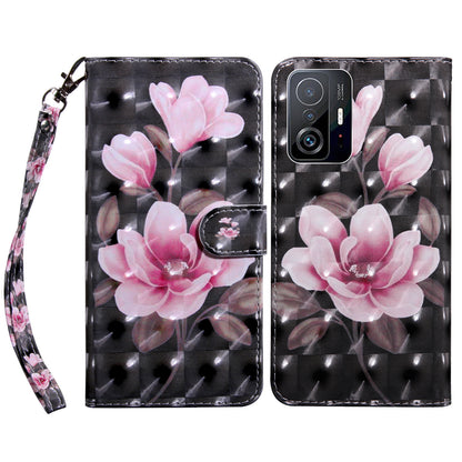 For Xiaomi 11T Pro 5G / 11T 5G PU Leather 3D Pattern Printing Phone Case Anti-fall Stand Wallet Cover with Strap