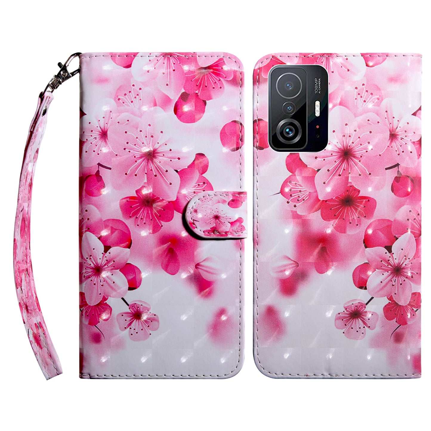 For Xiaomi 11T Pro 5G / 11T 5G PU Leather 3D Pattern Printing Phone Case Anti-fall Stand Wallet Cover with Strap