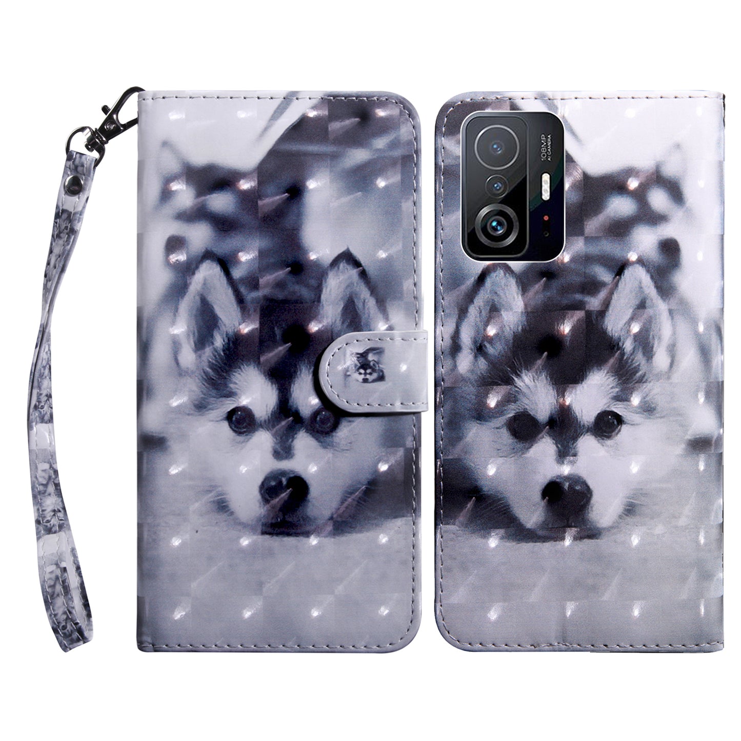 For Xiaomi 11T Pro 5G / 11T 5G PU Leather 3D Pattern Printing Phone Case Anti-fall Stand Wallet Cover with Strap