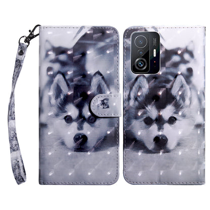 For Xiaomi 11T Pro 5G / 11T 5G PU Leather 3D Pattern Printing Phone Case Anti-fall Stand Wallet Cover with Strap