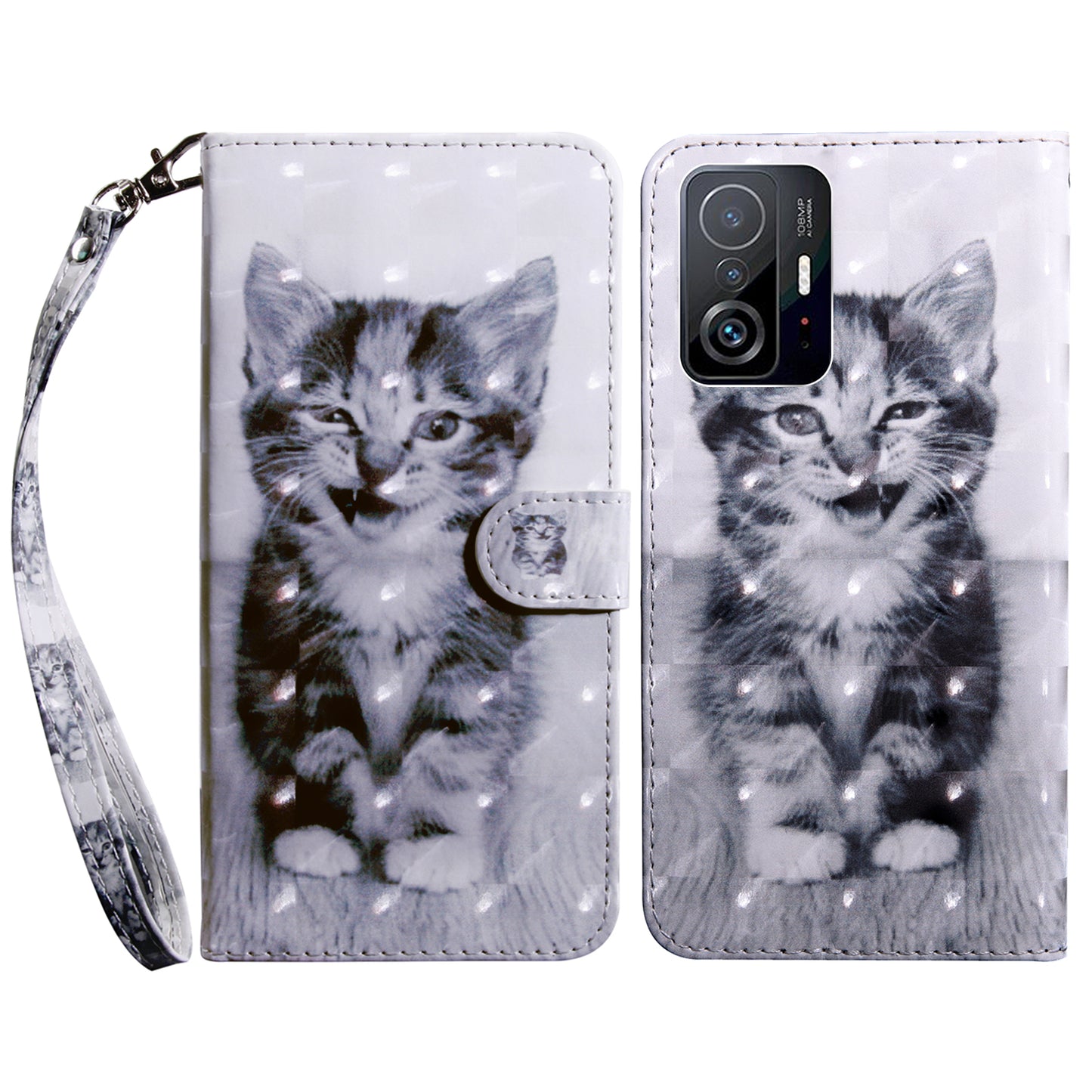 For Xiaomi 11T Pro 5G / 11T 5G PU Leather 3D Pattern Printing Phone Case Anti-fall Stand Wallet Cover with Strap
