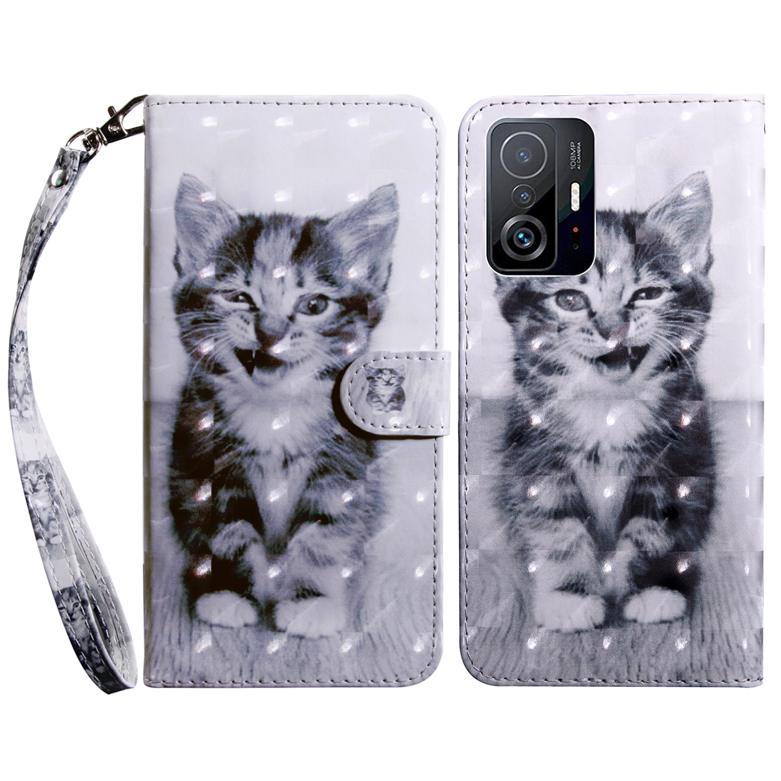 For Xiaomi 11T Pro 5G / 11T 5G PU Leather 3D Pattern Printing Phone Case Anti-fall Stand Wallet Cover with Strap