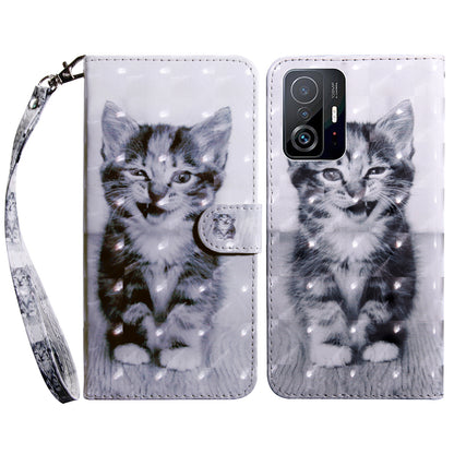 For Xiaomi 11T Pro 5G / 11T 5G PU Leather 3D Pattern Printing Phone Case Anti-fall Stand Wallet Cover with Strap