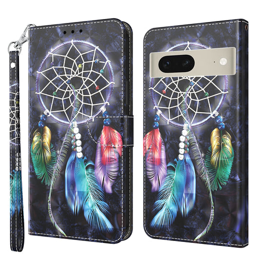 For Google Pixel 7 5G PU Leather Wallet Stand Phone Case 3D Pattern Printing Anti-drop Shell