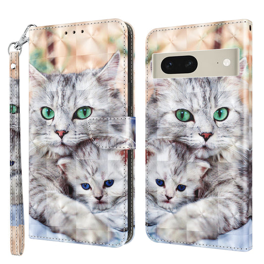 For Google Pixel 7 5G PU Leather Wallet Stand Phone Case 3D Pattern Printing Anti-drop Shell