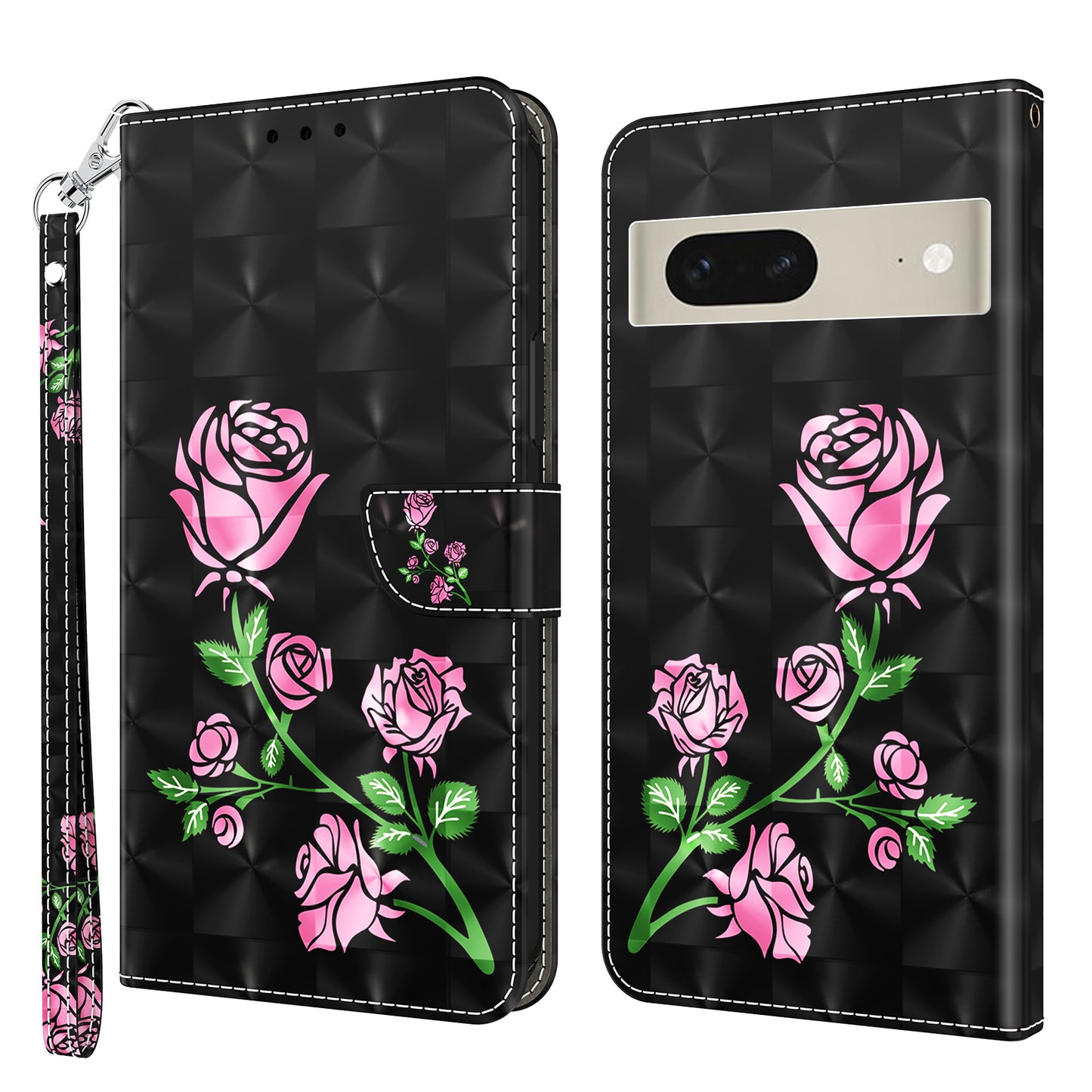 For Google Pixel 7 5G PU Leather Wallet Stand Phone Case 3D Pattern Printing Anti-drop Shell