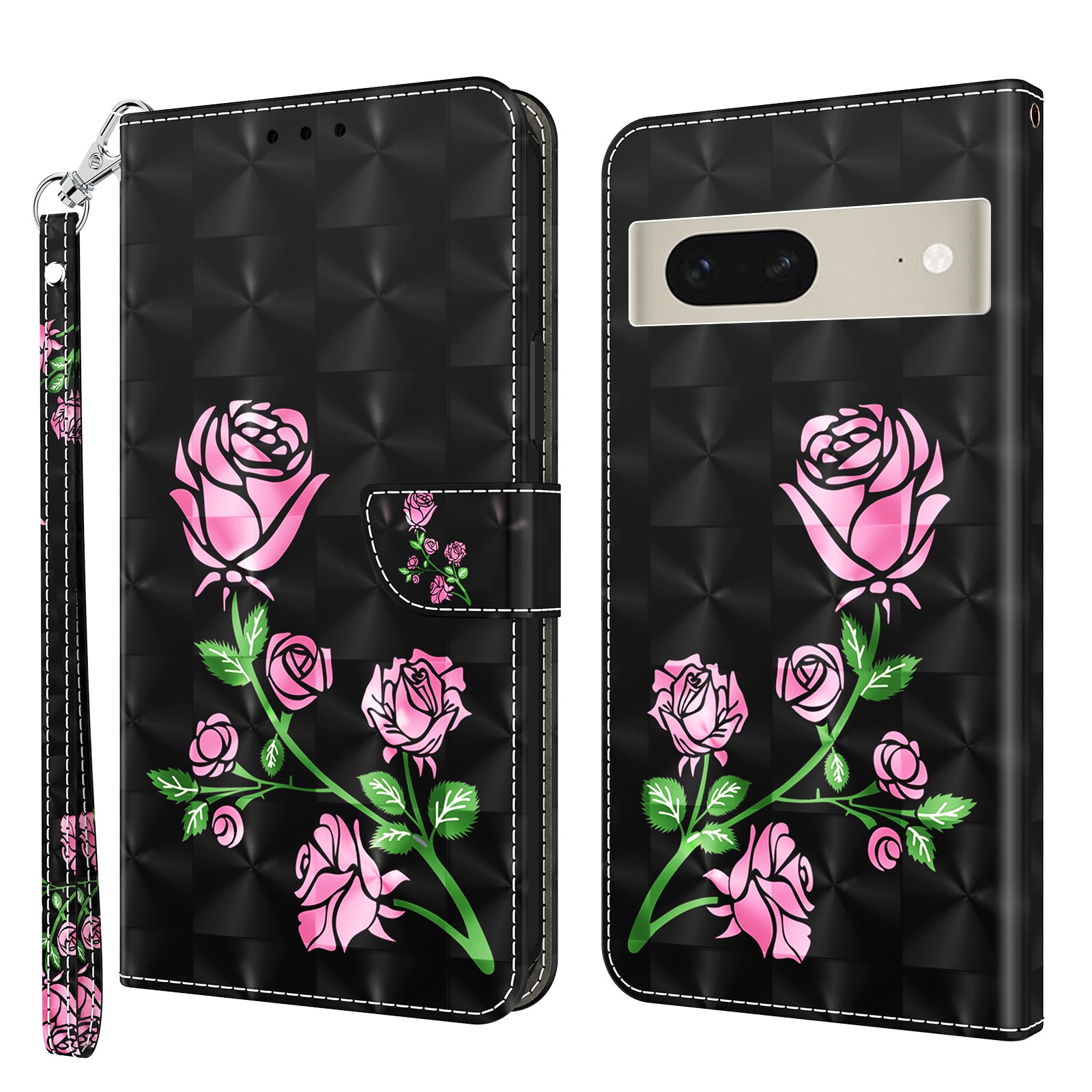 For Google Pixel 7 5G PU Leather Wallet Stand Phone Case 3D Pattern Printing Anti-drop Shell