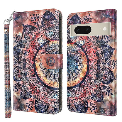 For Google Pixel 7 5G PU Leather Wallet Stand Phone Case 3D Pattern Printing Anti-drop Shell