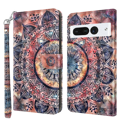 For Google Pixel 7 Pro 5G PU Leather Phone Case 3D Pattern Printing Flip Stand Wallet Shell