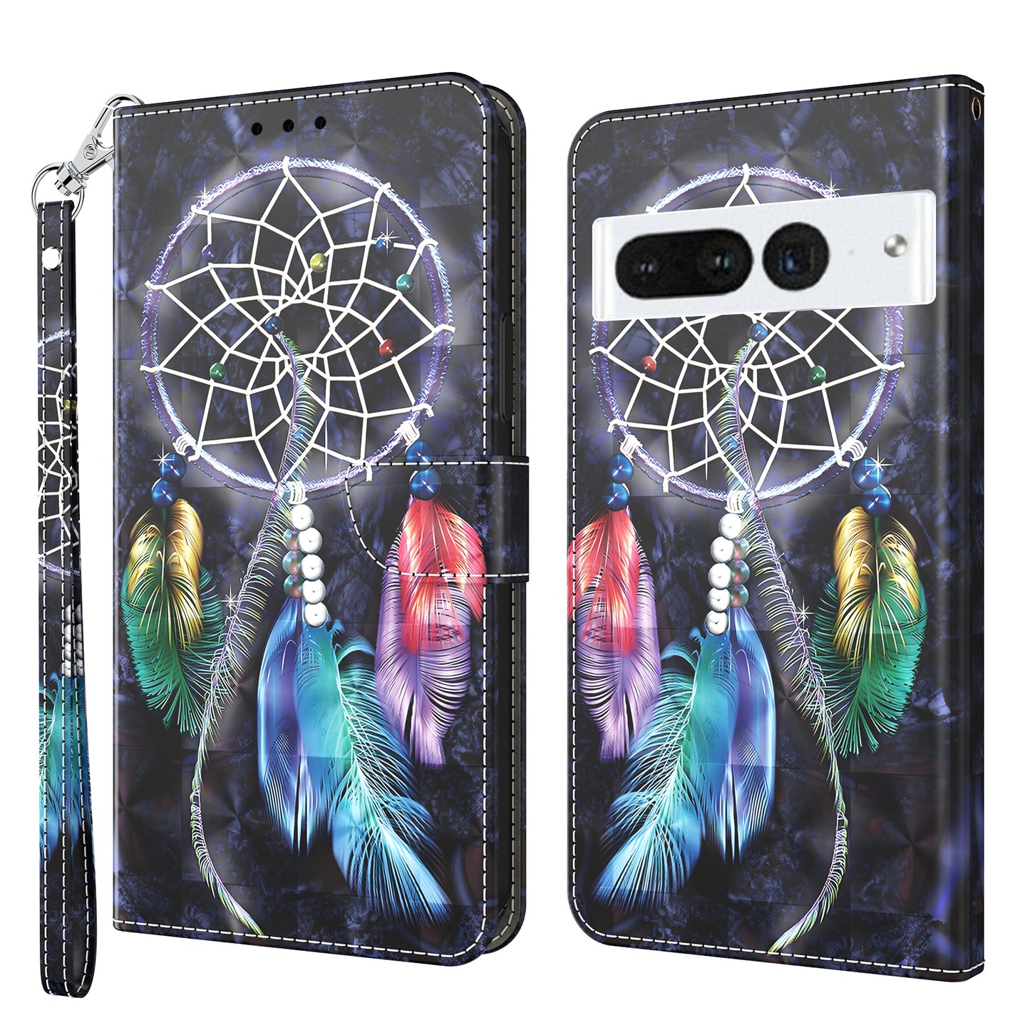 For Google Pixel 7 Pro 5G PU Leather Phone Case 3D Pattern Printing Flip Stand Wallet Shell