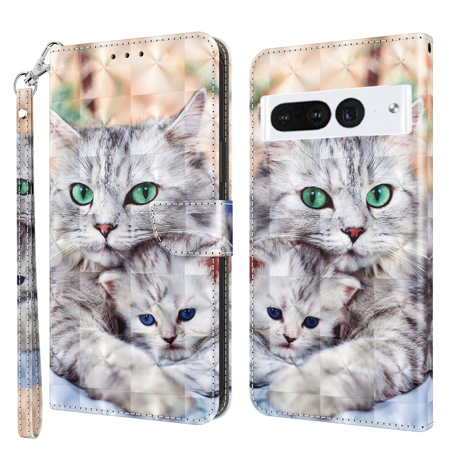 For Google Pixel 7 Pro 5G PU Leather Phone Case 3D Pattern Printing Flip Stand Wallet Shell