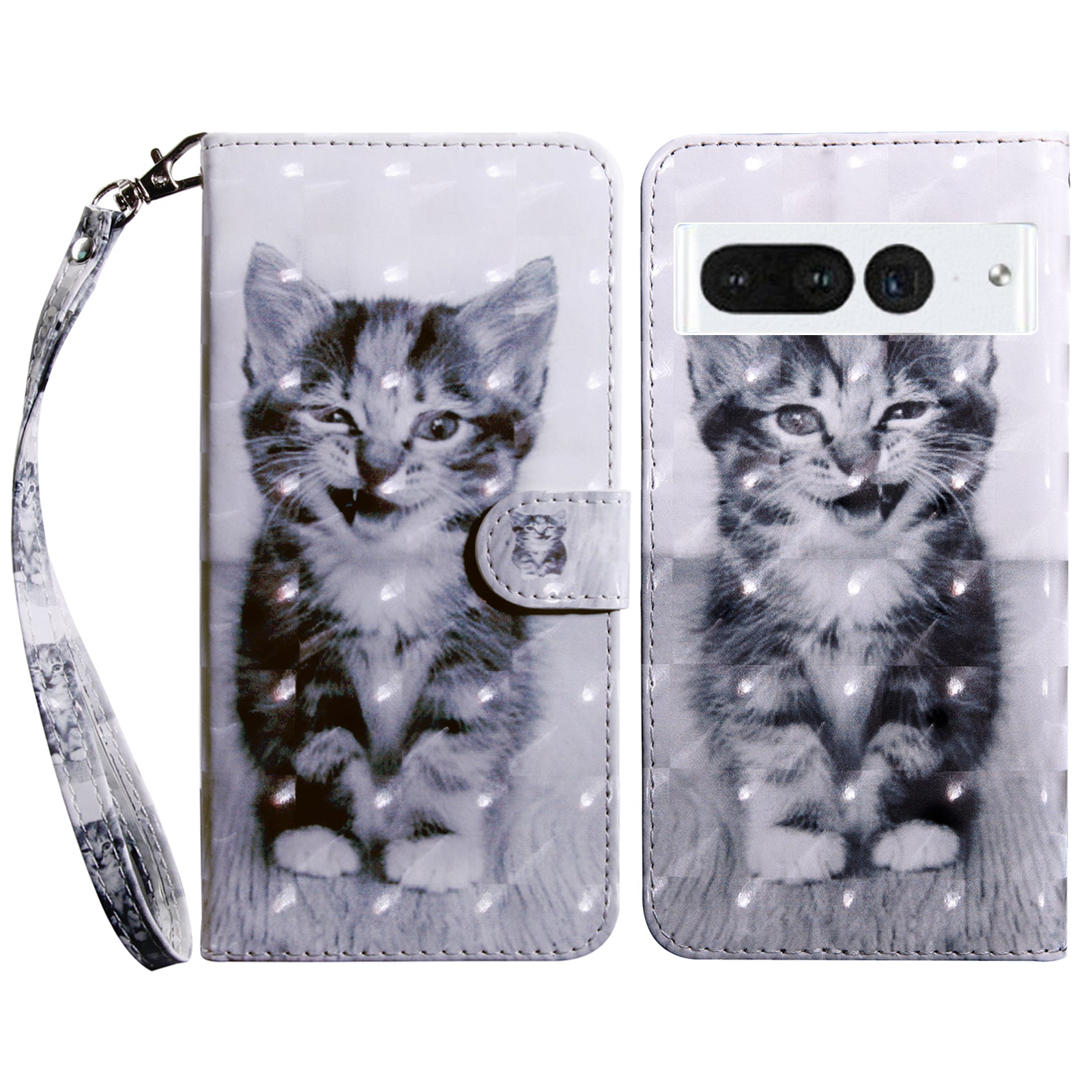 For Google Pixel 7 Pro 5G PU Leather Phone Case 3D Pattern Printing Flip Stand Wallet Shell