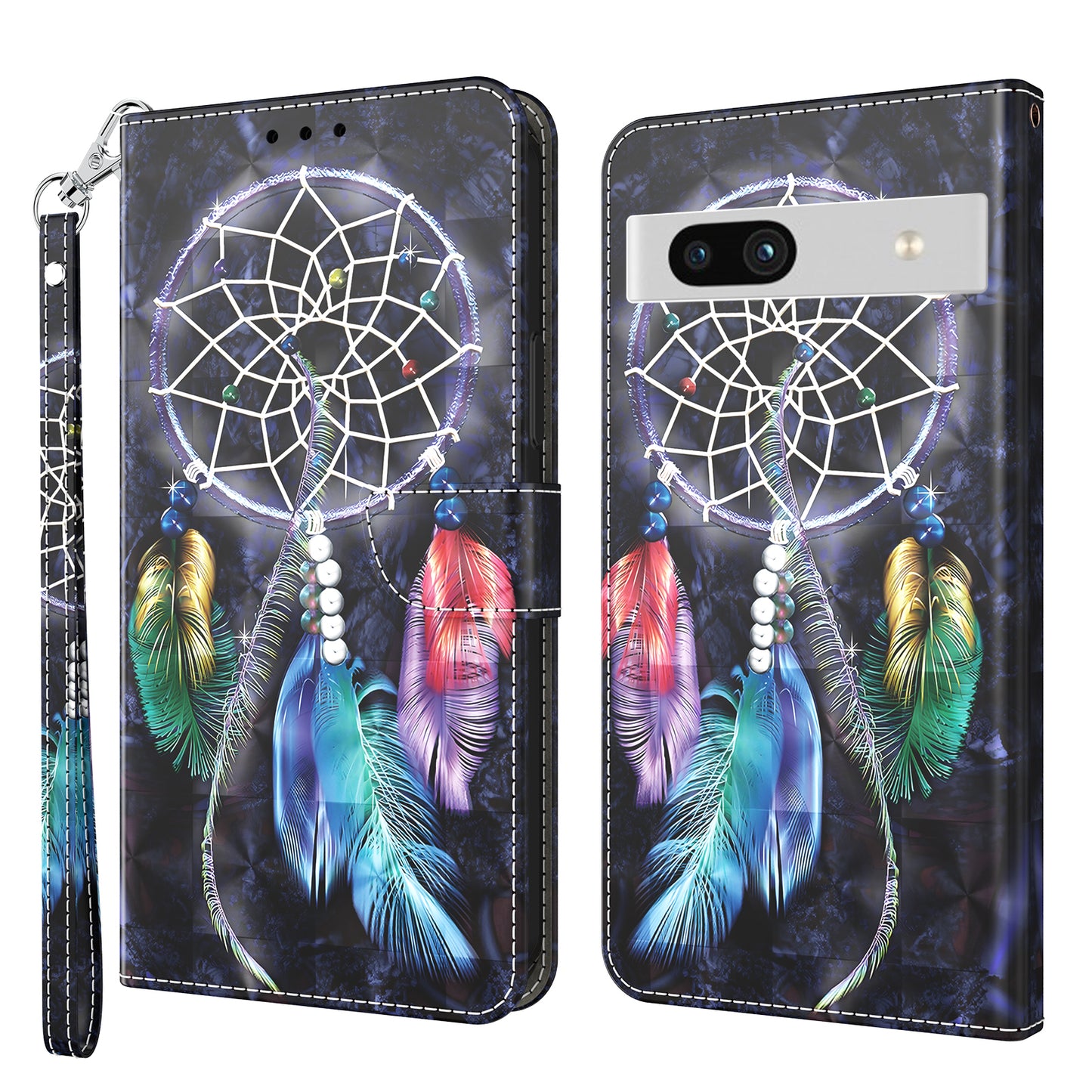 For Google Pixel 7a PU Leather Stand Wallet Shockproof Cover 3D Pattern Printing Phone Case