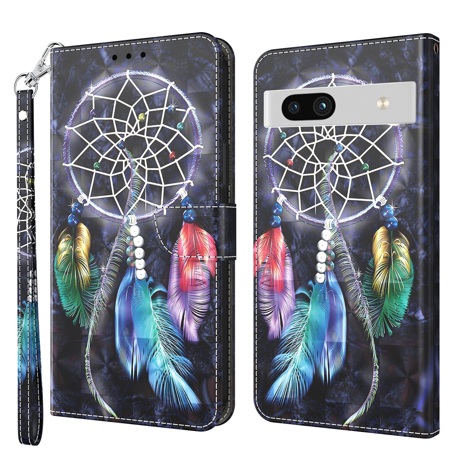For Google Pixel 7a PU Leather Stand Wallet Shockproof Cover 3D Pattern Printing Phone Case