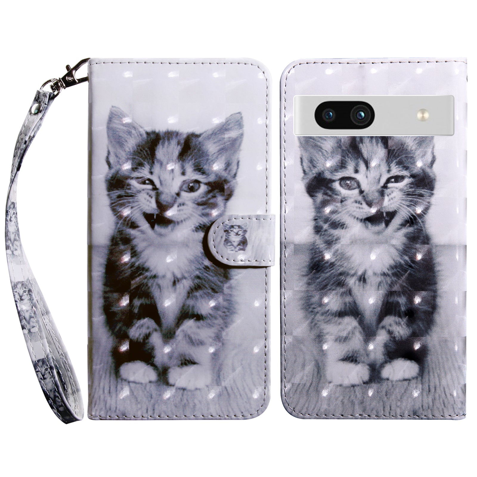 For Google Pixel 7a PU Leather Stand Wallet Shockproof Cover 3D Pattern Printing Phone Case