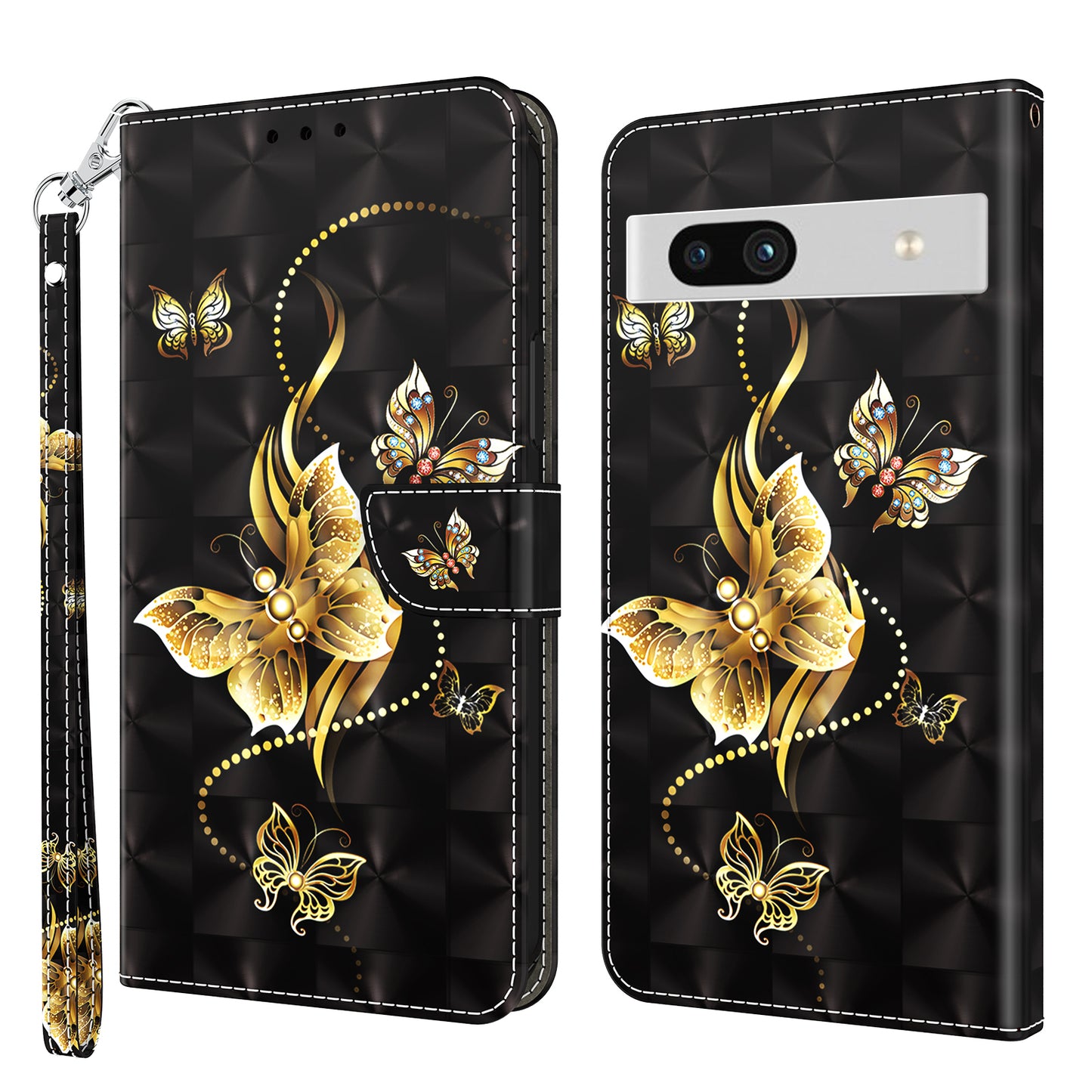 For Google Pixel 7a PU Leather Stand Wallet Shockproof Cover 3D Pattern Printing Phone Case