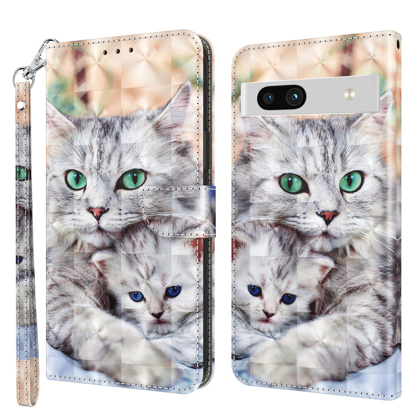 For Google Pixel 7a PU Leather Stand Wallet Shockproof Cover 3D Pattern Printing Phone Case