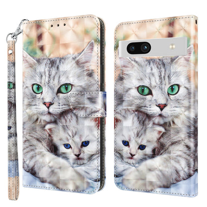 For Google Pixel 7a PU Leather Stand Wallet Shockproof Cover 3D Pattern Printing Phone Case