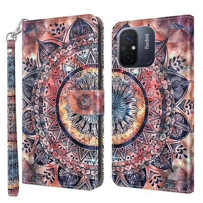 For Xiaomi Redmi 11A 4G / 12C 4G PU Leather Anti-drop Cover 3D Pattern Printing Stand Wallet Phone Case