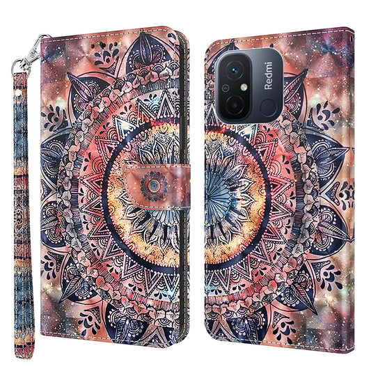 For Xiaomi Redmi 11A 4G / 12C 4G PU Leather Anti-drop Cover 3D Pattern Printing Stand Wallet Phone Case