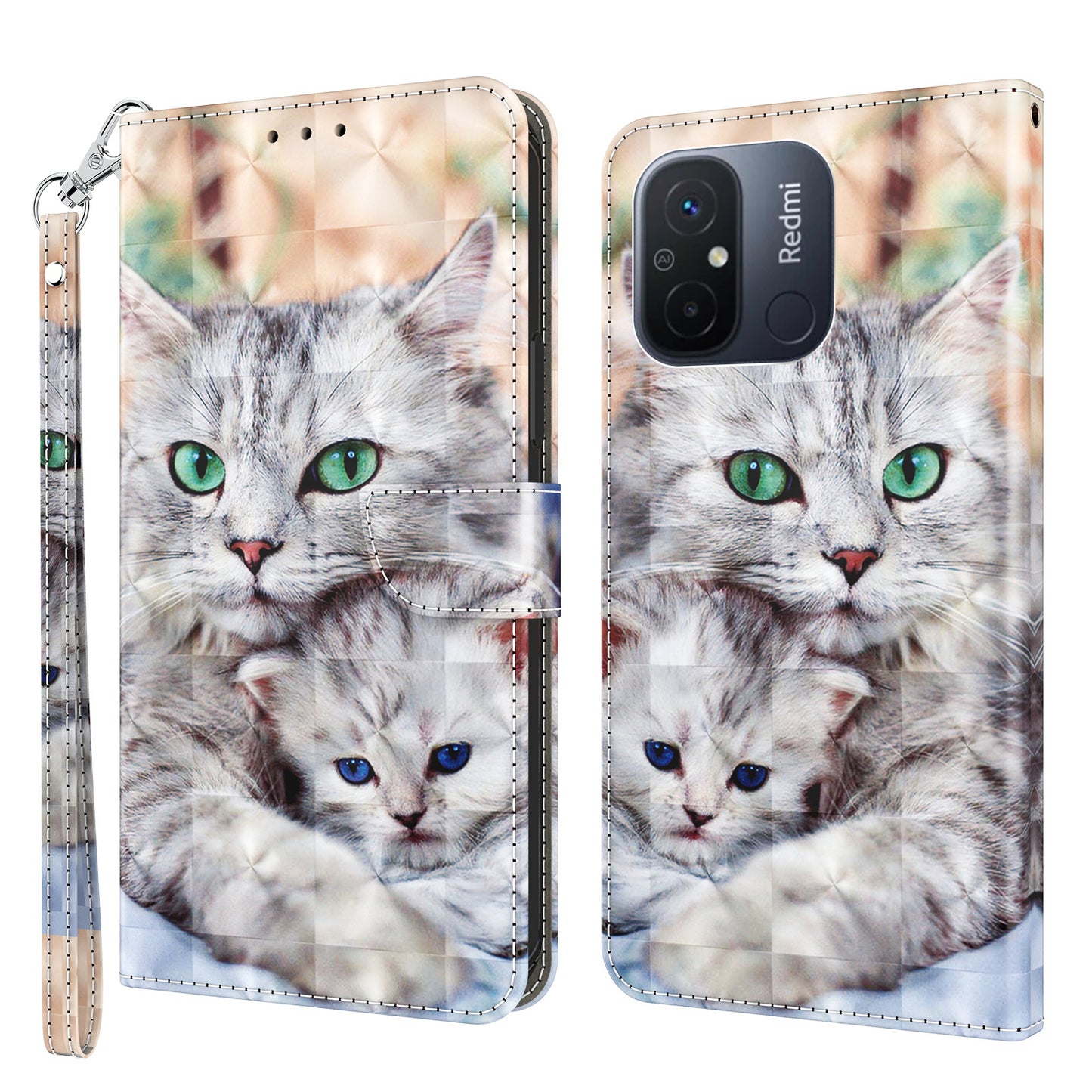 For Xiaomi Redmi 11A 4G / 12C 4G PU Leather Anti-drop Cover 3D Pattern Printing Stand Wallet Phone Case